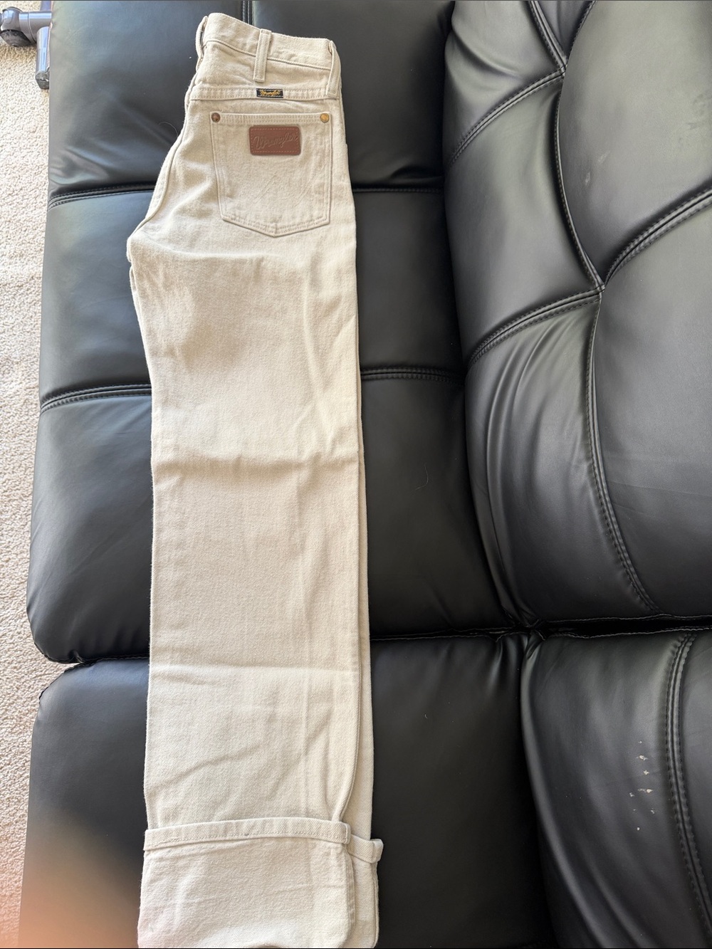Wrangler Neutral Cream Denim Jeans with Leather Patch - Picture 2 of 6